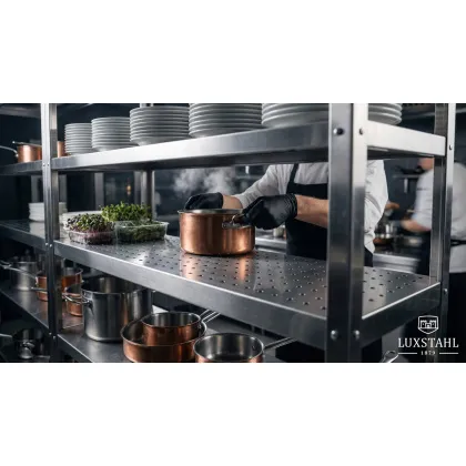 Стеллаж кухонный с перфорированными полками Luxstahl СРП-1800*900*300 - интернет-магазин КленМаркет.ру
